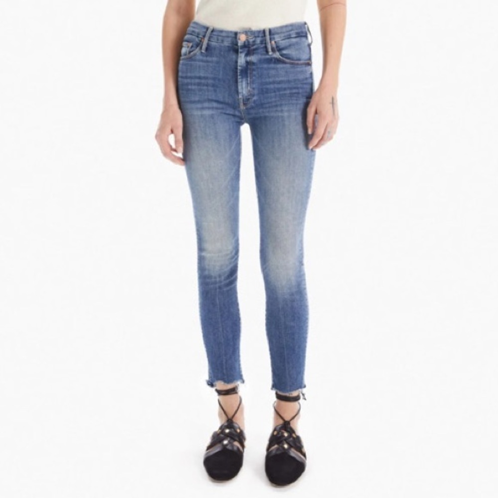 Mother Denim Walking On Coals Blue High Waisted Looker Ankle Fray Jeans EUC 24